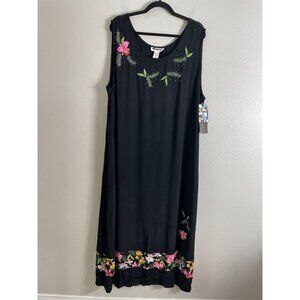 NEW We Be Bop Womens Plus 3X Black Rayon Sleeveless Maxi Dress Floral Embroidery